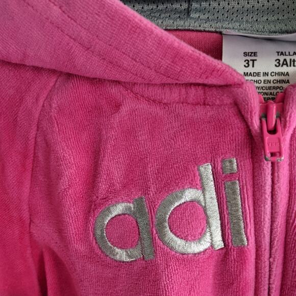 ADIDAS Velour Zip Up Toddler Hoodie Pink sz 3T - Picture 4 of 6